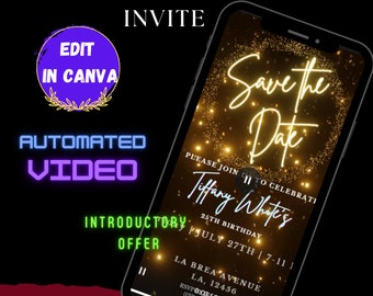 INSTANT DOWNLOAD EDITABLE Digital Engagement Party Invite E-invites Mobile Invited Party Invitations Template - Save the Date Gold Particles