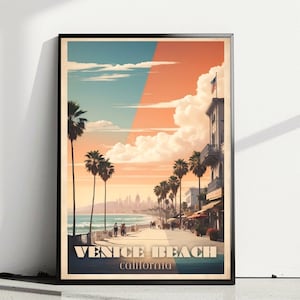 Venice Beach Travel Print, Venice Beach Wall Art, Venice Beach Vintage Poster, Venice Beach Illustration, Travel Poster Gift For Her