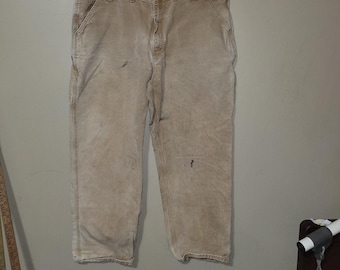 Vintage Carhartt Dungaree Fit Carpenter Pants 44x32 Khaki Distressed