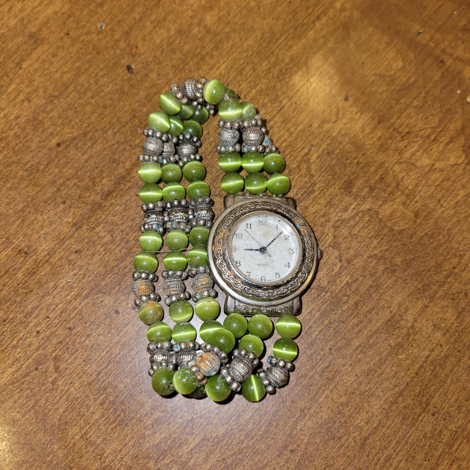 Vintage Mixed Stone Panel Bracelet Watch Silver Tone Japan Quartz Boho Style Japan Panel Bracelet - Etsy main image 4