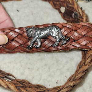 Vintage BRIGHTON Womens Belt Size 32 Leather Silver Animal Braided Weave Novelty image 5