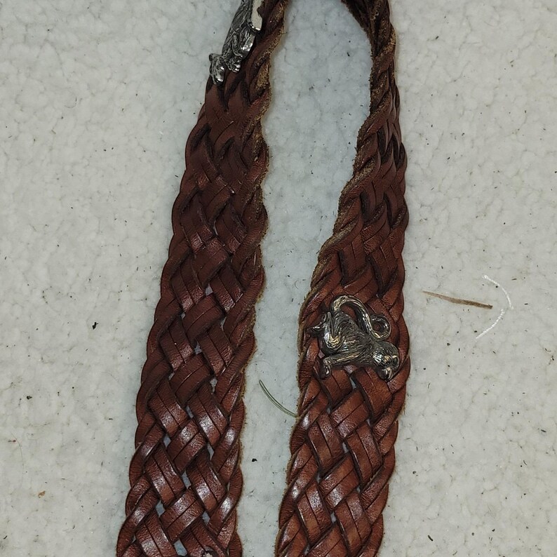 Vintage BRIGHTON Womens Belt Size 32 Leather Silver Animal Braided Weave Novelty image 13
