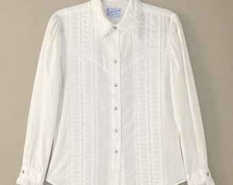 Klassische Rockmont Ranch Wear Damen Westernbluse in weiß mit Spitzenbesatz, ...