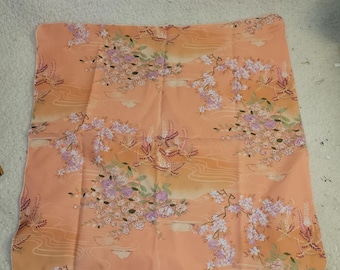 Bufanda vintage japonesa de seda floral, cuadrada, estilo kimono, color melocotón y flor de cerezo, 53 cm