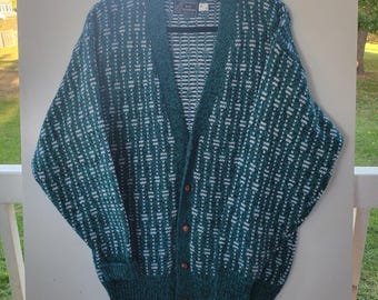Peconic Bay Traders Cardigan Sweater Men's Size M Green Grandpa Vintage Wool Ble