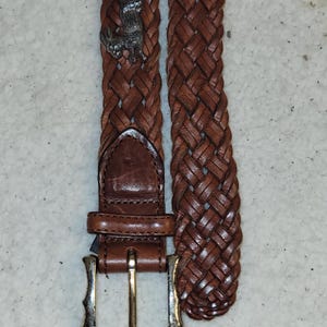 Vintage BRIGHTON Womens Belt Size 32 Leather Silver Animal Braided Weave Novelty image 11