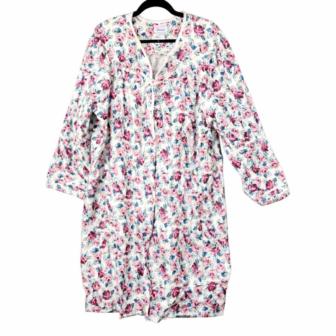 Snap Front Robe Pattern Bernette Mens Floral Quilted Snap Front Robe Housecoat Pink Blue 3XL ...