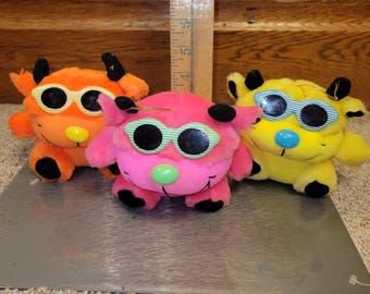 Vintage 1991 ACME Plush Cool Cat Lot of 3 Sunglasses Neon Orange Pink Yellow
