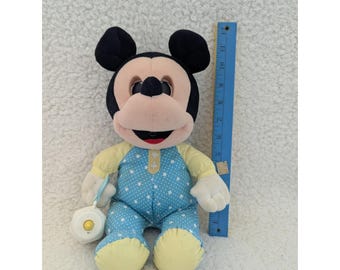 Vtg 1988 Playskool Disney Sleepy Eyes Baby Mickey Plush with Bottle 14"