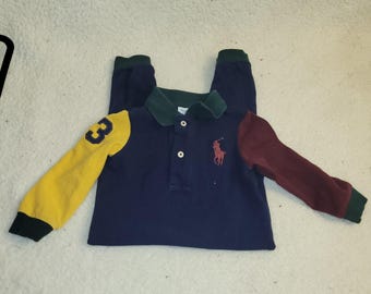 Polo Ralph Lauren Pony Color Blocked Mesh Polo Azul Marino Rojo Talla 12 M