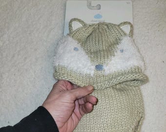 Fox Hat & Diaper Cover Set Baby Cloud Island Beige White One Size Fits Most NEW