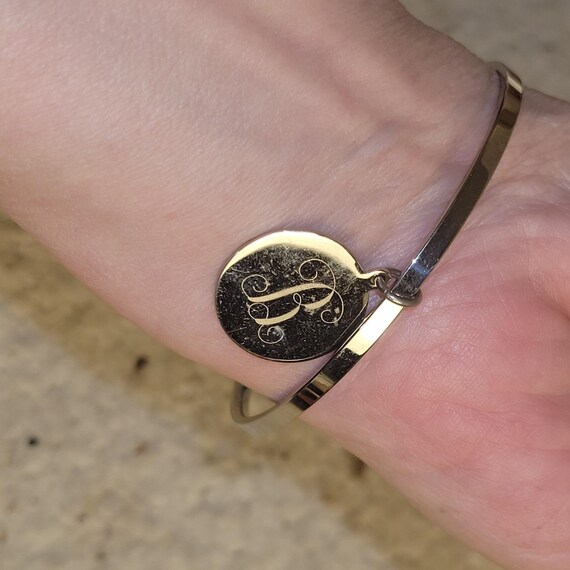 Silver Tone Monogram Initial B Charm Bangle Brace… - image 1
