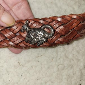 Vintage BRIGHTON Womens Belt Size 32 Leather Silver Animal Braided Weave Novelty image 7