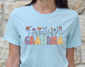 Wildblumen Oma Shirt Floral Nana Sweatshirt Erstes Muttertagsgeschenk gepresste Blumen T-Shirt personalisierte Geschenk für Frauen Mama Rundhals T-Shirt