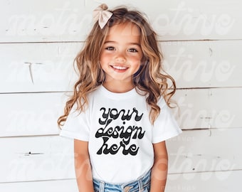 Kids T-Shirt Mockup White Shirt Mock up Youth T-Shirt Mock Up Toddler Shirt Mock-up Girl Mockup Cute Mock up Kid Mockup 3001Y 64000B 500B