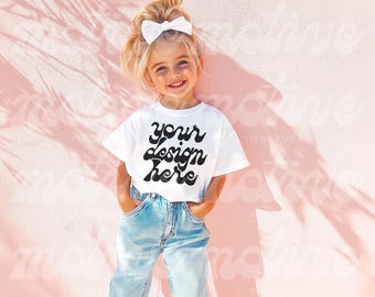 Kids T-Shirt Mockup White Shirt Mock up Youth T-Shirt Mock Up Toddler Shirt Mock-up Girl Mockup Cute Mock up Kid Mockup 3001Y 64000B 500B