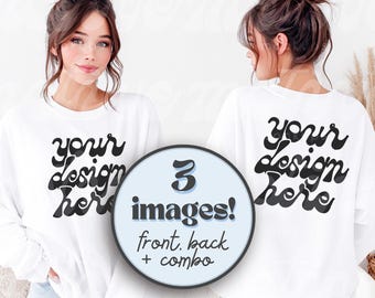 Front & Back Sweatshirt Mockup | White Crewneck Sweatshirt | 18000 | Boho Lifestyle Mockup | Trendy Modern Realistic | JPG