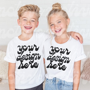 Siblings T-Shirt Mockup White Shirt Mock up Group Kid Mock Up Youth Shirt Mock-up Girl Boy Mockup Siblings Mockup Family Mock-Up Twins 3001Y