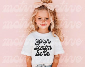 Kids T-Shirt Mockup White Shirt Mock up Youth T-Shirt Mock Up Toddler Shirt Mock-up Girl Mockup Cute Mock up Kid Mockup 3001Y 64000B 500B