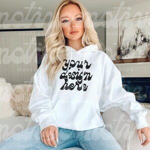 Hoodie Mockup White Hooded Sweatshirt Mock up Sweater Women Mockup Hoodie Mock up Gildan Sweatshirt Mock up Gildan 18500 Mockup