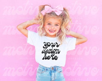 Kids T-Shirt Mockup White Shirt Mock up Youth T-Shirt Mock Up Toddler Shirt Mock-up Girl Mockup Cute Mock up Kid Mockup 3001Y 64000B 500B