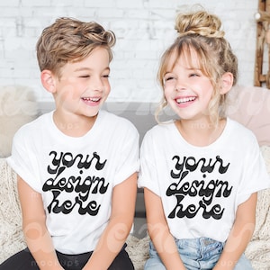 Siblings T-Shirt Mockup White Shirt Mock up Group Kid Mock Up Youth Shirt Mock-up Girl Boy Mockup Siblings Mockup Family Mock-Up Twins 3001Y