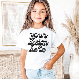 Maquette de t-shirt pour enfant, maquette de chemise blanche, maquette de t-shirt pour enfant, maquette de chemise pour tout-petit, maquette pour fille, maquette mignonne, maquette pour enfant 3001Y 64000B 500B