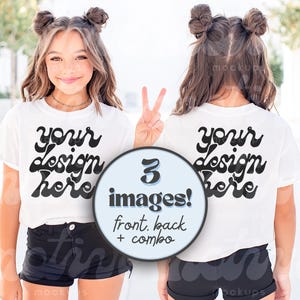 Back and Front View Kids T-Shirt Mockup White Shirt Mock up Youth T-Shirt Toddler Shirt Mock-up Girl Cute Kid Mockup 3001Y 64000B 500B