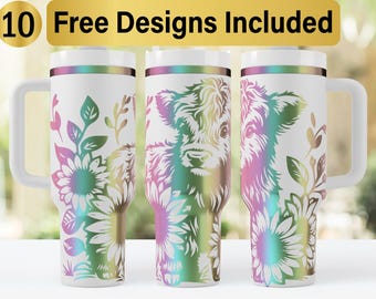 40oz Highland Cow Tumbler Laser Svg Design, 40oz Laser Engraved Tumbler Wrap, Laser Engraving SVG, Tumbler Wrap SVG, 40 oz Tumbler SVG,