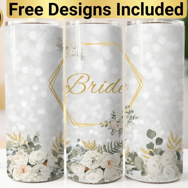 Bridal Tumbler Design, Tumbler Wrap PNG, 20 oz Skinny Tumbler Design, Bridal Tumbler Wrap, Bride Sublimation, Bride Tumbler Design,