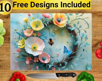 Bee Floral Cutting Board Design, Bee Cutting Board PNG, Cutting Board Sublimation Design, Bee Cutting Board Design, Cutting Board PNG,