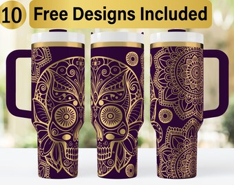 40oz Mandala Skull Tumbler Laser Svg Design, 40oz Laser Engraved Tumbler Wrap, Laser Engraving SVG, Tumbler Wrap SVG, 40 oz Tumbler Wrap,