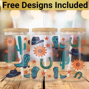 Cowboy Glass Tumbler Design, Glass Can Wrap PNG, 16 oz Glass Can Wrap Design, Cowboy Glass Tumbler Wrap, Cowboy Glass Can PNG,