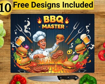 BBQ Master Cutting Board Design, BBQ Master Cutting Board PNG, Cutting Board Sublimation Design, Dad Cutting Board Design,
