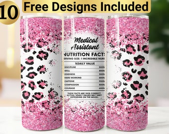 Design av medicinsk assistent-tumbler, tumblerwrap PNG, 20 oz smal tumblerdesign, sublimering av medicinsk assistent, medicinsk assistent-tumbler,