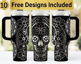 40oz Mandala Skull Tumbler Laser Svg Design, 40oz Laser Engraved Tumbler Wrap, Laser Engraving SVG, Tumbler Wrap SVG, 40 oz Tumbler Wrap,