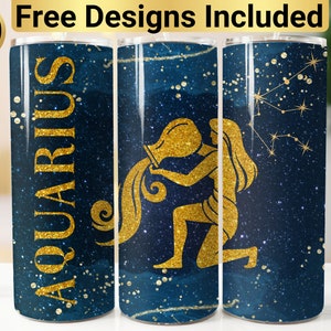 Aquarius Zodiac Celestial Tumbler Design, Tumbler Wrap PNG, 20 oz Skinny Tumbler Design, Aquarius Tumbler Wrap, Aquarius Water Tumbler,