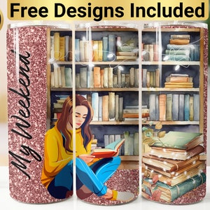 Book Lover Tumbler Design, Tumbler Wrap PNG, 20 oz Skinny Tumbler Design, Book Lover Tumbler Wrap, Reading Tumbler Wrap, Library Tumbler,