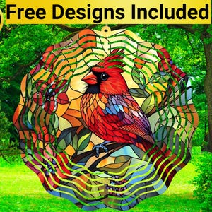 Glasmalerei Kardinal Windspiel, Roter Kardinal Windspiel Sublimationsdesign, Roter Kardinal Windspiel Sublimation,