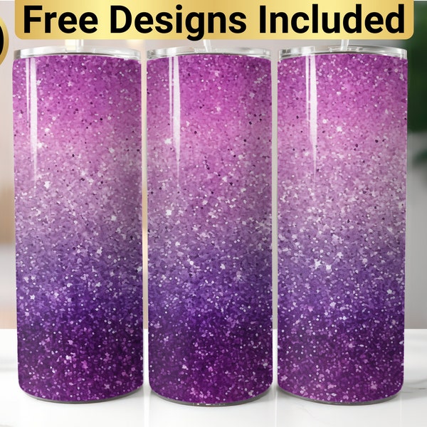 Purple Glitter Ombre Tumbler Design, Tumbler Wrap PNG, 20 oz Skinny Tumbler Design, Tapered and Straight, Instant Digital Download PNG,