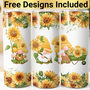 Sunflower Gnomes Tumbler Design, Tumbler Wrap PNG, 20 oz Skinny Tumbler Design, Sunflower Tumbler Design, Gnome Tumbler Design, Gnome PNG,