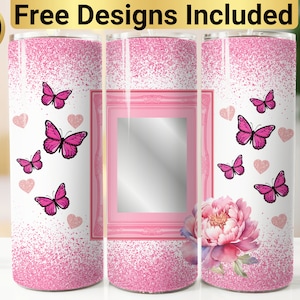 Pink Glitter Fotorahmen Tumbler Design, Tumbler Wrap PNG, 20 Unze Skinny Tumbler Design, Foto Tumbler Design, Pink Glitter Tumbler,