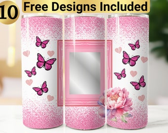 Pink Glitter Photo Frame Tumbler Design, Tumbler Wrap PNG, 20 oz Skinny Tumbler Design, Photo Tumbler Design, Pink Glitter Tumbler,