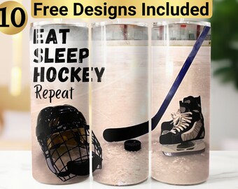 Eat Sleep Hockey Tumbler Design, Tumbler Wrap PNG, 20 oz Skinny Tumbler Design, Hockey Tumbler Design, Hockey Tumbler Wrap, Hockey Tumbler,