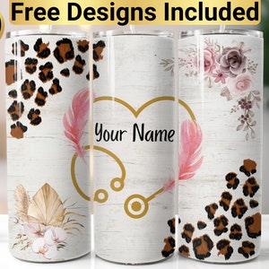 Personalized Nurse Tumbler Design, Tumbler Wrap PNG, 20 oz Skinny Tumbler Design, Tapered and Straight, Instant Digital Download PNG,