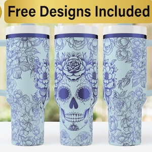 Vaso de calavera de azúcar de 40 oz con diseño SVG láser, envoltura para vaso de 40 oz grabada con láser, SVG grabado con láser, envoltura para vaso SVG, envoltura para vaso de 40 oz