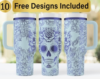 40oz Sugar Skull Tumbler Laser Svg Design, 40oz Laser Engraved Tumbler Wrap, Laser Engraving SVG, Tumbler Wrap SVG, 40 oz Tumbler Wrap,