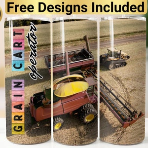 Getreidewagen-Bediener-Becher-Design, Becherverpackung PNG, 20-Unzen-dünnes Becher-Design, Getreide-Wagen-Betreiber-Becher, Landwirt-Becher, Ranch-Leben,