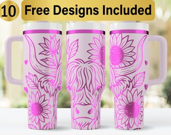 40oz Highland Cow Tumbler Laser Svg Design, 40oz Laser Engraved Tumbler Wrap, Laser Engraving SVG, Tumbler Wrap SVG, 40 oz Tumbler SVG,