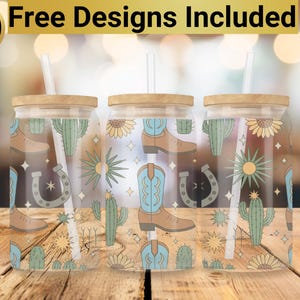 Cowboy Glass Tumbler Design, Glass Can Wrap PNG, 16 oz Glass Can Wrap Design, Cowboy Glass Tumbler Wrap, Cowboy Glass Can PNG,